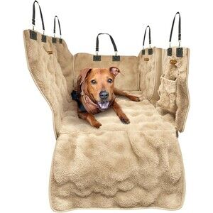 PELSBARN Luxurious Faux Fur Full Back-Seat Dog Car Seat Cover Large Beige